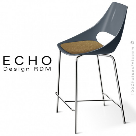 Tabouret de cuisine seventies ECHO, piétement acier peint ou chromé brillant, assise coque plastique couleur avec coussin.|Tabouret|100chaises