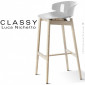 Tabouret de bar design CLASSY, piétement en bois de Frêne massif teinté, assise coque plastique couleur.|Tabouret|100chaises