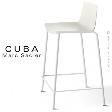 Tabouret de cuisine design CUBA, assise coque plastique couleur, piétement et structure acier peint ou chromé brillant.|Tabouret|100chaises