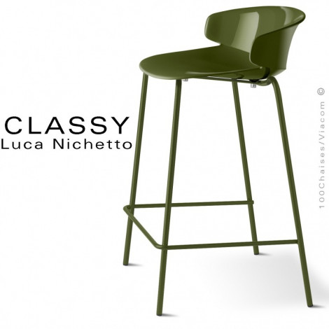 Tabouret de cuisine design CLASSY, piétement acier peint, assise coque plastique couleur - Lot de 4 pièces.|Tabouret|100chaises