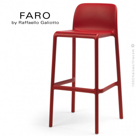 Tabouret de bar design FARO, assise avec dossier et repose-pieds, plastique couleur pour extérieur - Lot de 4 pièces.|Tabouret|100chaises