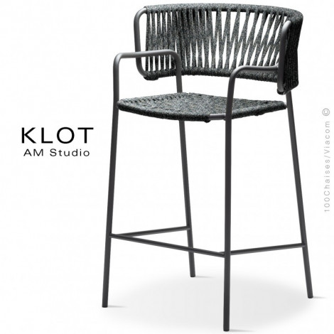 Tabouret design KLOT-SG, piétement acier peint, assise et dossier corde marine couleur tressé à la main.|Tabouret|100chaises Tabouret design KLOT-SG, piétement acier peint, assise et dossier corde marine couleur tressé à la main.|Tabouret|100chaises