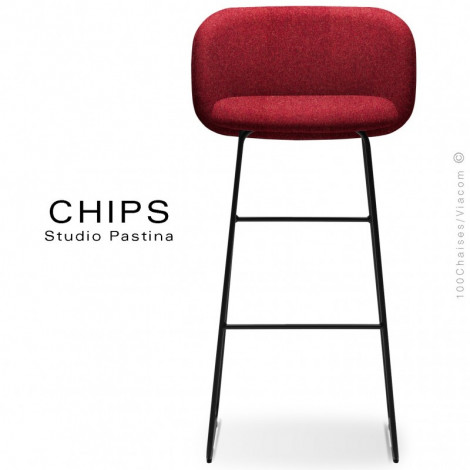 Tabouret de bar confort design CHIPS-80, piétement luge acier peint noir, assise et dossier habillage tissu feutre 100% laine.|Tabouret|100chaises