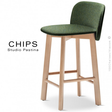 Tabouret bois de cuisine design CHIPS-65, piétement bois vernis, assise et dossier habillage tissu feutre 100% laine.|Tabouret|100chaises