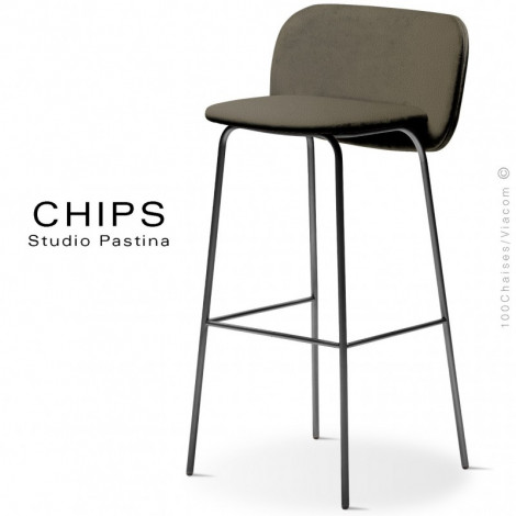 Tabouret de bar confort design CHIPS-80, piétement acier peint, laiton, cuivré, assise et dossier habillage cuir synthétique.|Tabouret|100chaises