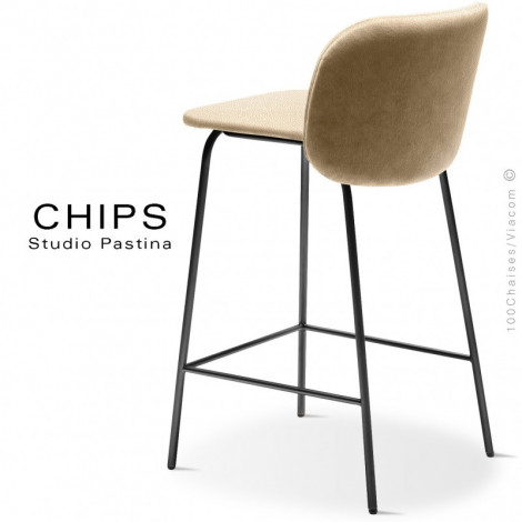 Tabouret de cuisine confort CHIPS-65, piétement acier peint, laiton, cuivré, assise et dossier habillage cuir synthétique.|Tabouret|100chaises