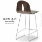 Tabouret de cuisine design GOTHAM WOODY-SL-SG-65-I, piétement luge acier peint, assise bois placage Noyer, habillage tissu.|Tabouret|100chaises