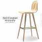Tabouret de bar design GOTHAM WOODY-SG-80, piétement bois massif de Frêne conique, assise multiplis de bois vernis ou teinté.|Tabouret|100chaises