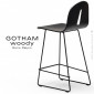 Tabouret de cuisine design GOTHAM WOODY-SL-SG-65, piétement luge acier peint, assise bois placage Noyer ou teinté noir mat.|Tabouret|100chaises