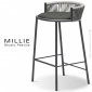Tabouret de cuisine design MILLIE-65, piétement acier peint, assise tissu hydrofuge, dossier corde marine tressé.|Tabouret|100chaises