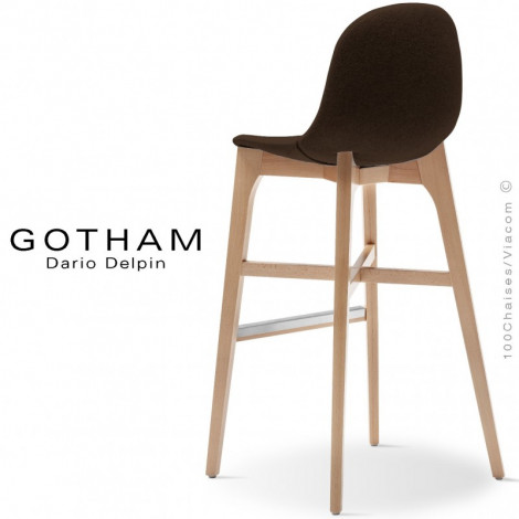 Tabouret de bar design GOTHAM-WS-SG-80, piétement bois vernis ou peint, assise garnie de mousse, habillage tissu tissé.|Tabouret|100chaises