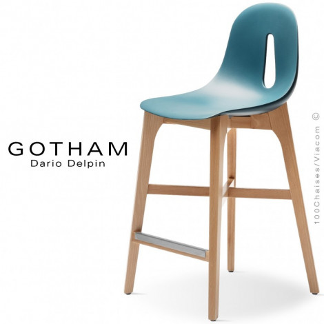 Tabouret de cuisine design GOTHAM-W-SG-65, piétement bois massif de hêtre, vernis ou peint, assise coque plastique couleur.|Tabouret|100chaises