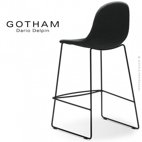 Tabouret confort de cuisine design GOTHAM-SLI-SG-65, piétement luge acier peint ou chromé, assise mousse, habillage tissu.|Tabouret|100chaises
