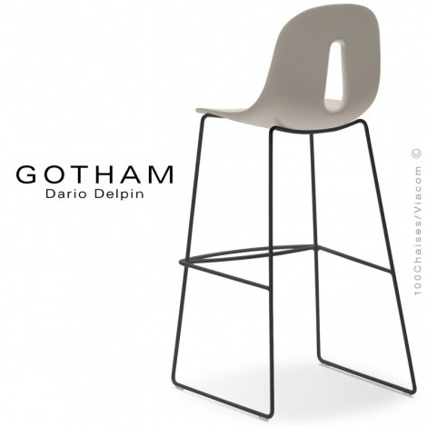 Tabouret de bar design GOTHAM-SL-SG-80, piétement luge acier peint ou chromé, assise coque plastique couleur.|Tabouret|100chaises