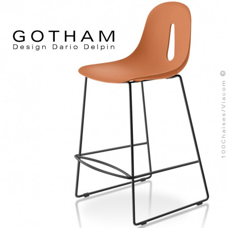 Tabouret de cuisine design GOTHAM-SL-SG-65, piétement luge acier peint ou chromé, assise coque plastique couleur.|Tabouret|100chaises