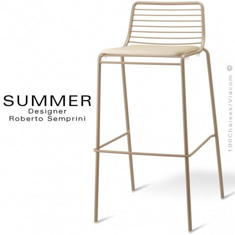 Tabouret de bar design SUMMER, pour terrasse et extérieur, structure acier peint couleur avec coussin - Lot de 2 pièces.|Tabouret|100chaises