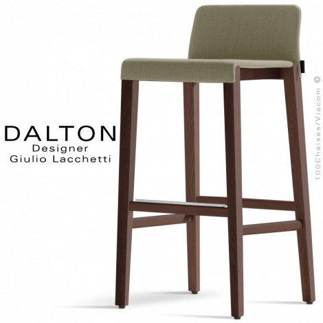 Tabouret de bar design DALTON, piétement bois massif de Frêne vernis, assise et dossier garnis de mousse, habillage tissu tissé.|Tabouret|100chaises