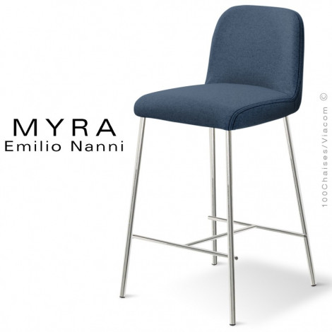Tabouret de cuisine design MYRA, assise, dossier garnis de mousse, habillage tissu couleur, piétement peint ou chromé brillant.|Tabouret|100chaises
