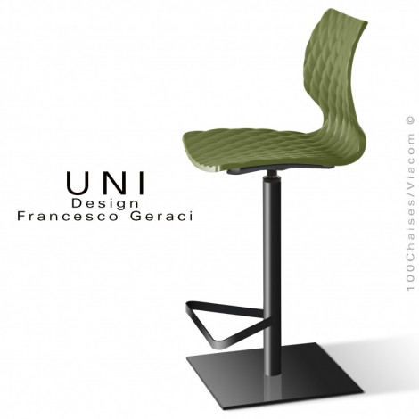 Tabouret de cuisine UNI, assise pivotante coque effet matelassé couleur, pied colonne centrale peint ou chromé brillant.|Tabouret|100chaises