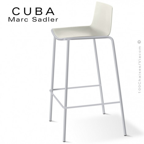 Tabouret de bar design CUBA, assise coque plastique couleur, piétement et structure acier peint ou chromé brillant.|Tabouret|100chaises