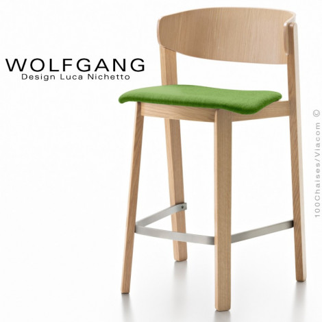 Tabouret design en bois WOLFGANG, pour cuisine et îlot central, dossier bois, assise garnis, habillage tissu|Tabouret|100chaises Tabouret design en bois WOLFGANG, pour cuisine et îlot central, dossier bois, assise garnis, habillage tissu|Tabouret|100chaises