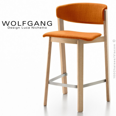 Tabouret design WOLFGANG, pour cuisine et îlot central, assise et dossier garnis, habillage tissu|Tabouret|100chaises Tabouret design WOLFGANG, pour cuisine et îlot central, assise et dossier garnis, habillage tissu|Tabouret|100chaises
