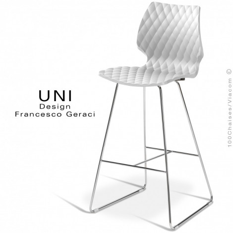 Tabouret de bar UNI, assise coque plastique effet matelassé de couleur, piétement luge acier peint ou chromé.|Tabouret|100chaises