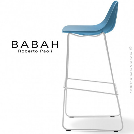 Tabouret de bar design BABAH, pieds type luge acier peint ou chromé brillant, assise coque plastique couleur, dossier nervurée.|Tabouret|100chaises