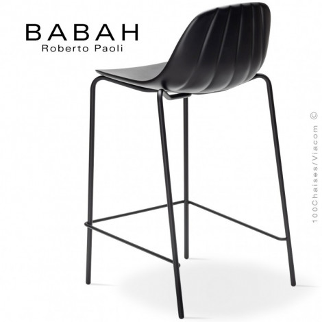 Tabouret de cuisine design BABAH, pieds en tube d'acier peint ou chromé brillant, assise coque plastique couleur nervurée.|Tabouret|100chaises