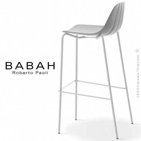 Tabouret de bar design BABAH, pieds tube d'acier peint ou chromé brillant, assise coque plastique couleur, dossier nervuré.|Tabouret|100chaises