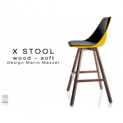 Tabouret de cuisine X-STOOL Wood Soft 69 - pied bois vernis noyer, assise coque garnie habillage tissu - Lot de 2 pièces|Tabouret|100chaises Tabouret de cuisine X-STOOL Wood Soft 69 - pied bois vernis noyer, assise coque garnie habillage tissu - Lot de 2 pièces|Tabouret|100chaises