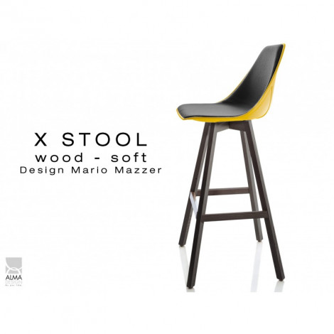 Tabouret de bar design X-STOOL Wood Soft 75 - pied bois gris fer, assise coque garnie habillage tissu - Lot de 2 pièces|Tabouret|100chaises Tabouret de bar design X-STOOL Wood Soft 75 - pied bois gris fer, assise coque garnie habillage tissu - Lot de 2 pièces|Tabouret|100chaises