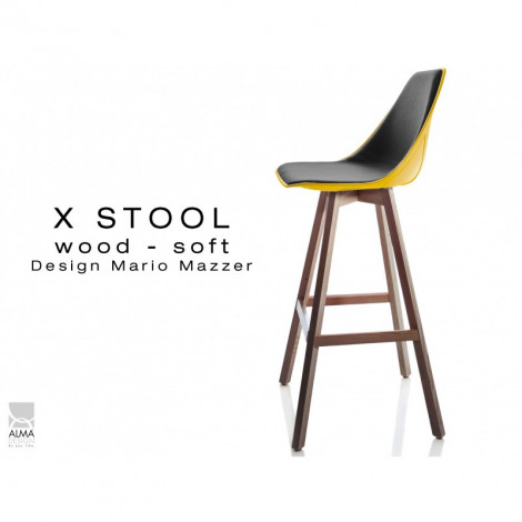 Tabouret de bar design X-STOOL Wood Soft 75 - pied bois vernis noyer, assise coque garnie habillage tissu - Lot de 2 pièces|Tabouret|100chaises Tabouret de bar design X-STOOL Wood Soft 75 - pied bois vernis noyer, assise coque garnie habillage tissu - Lot de 2 pièces|Tabouret|100chaises