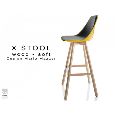 Tabouret de bar design X-STOOL Wood Soft 75 - pied bois naturel, assise coque garnie habillage tissu - Lot de 2 pièces|Tabouret|100chaises Tabouret de bar design X-STOOL Wood Soft 75 - pied bois naturel, assise coque garnie habillage tissu - Lot de 2 pièces|Tabouret|100chaises