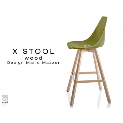 Tabouret X-STOOL Wood 69 - piétement bois naturel assise coque couleur|Tabouret|100chaises Tabouret X-STOOL Wood 69 - piétement bois naturel assise coque couleur|Tabouret|100chaises