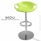 Tabouret de bar MOU, pied colonne centrale avec repose pieds fixe acier chromé, hauteur fixe, assise couleur - Lot de 4 pièces.|Tabouret|100chaises Tabouret de bar MOU, pied colonne centrale avec repose pieds fixe acier chromé, hauteur fixe, assise couleur - Lot de 4 pièces.|Tabouret|100chaises