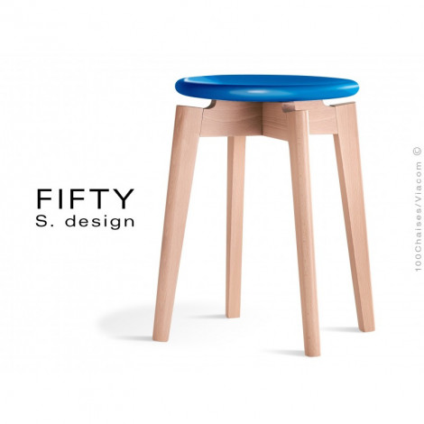 Tabouret design bois FIFTY-45 assise bois peint couleur, piétement bois vernis naturel.|Tabouret|100chaises Tabouret design bois FIFTY-45 assise bois peint couleur, piétement bois vernis naturel.|Tabouret|100chaises