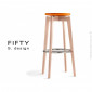 Tabouret de bar design FIFTY-78 assise bois massif peint de couleur, piétement bois naturel vernis avec repose-pieds chromé.|Tabouret|100chaises