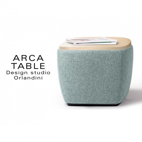 Pouf, repose-pieds ARCA ou petite table d'appoint, bout de canapé, habillage 100% laine, plateau bois.|Tabouret|100chaises
