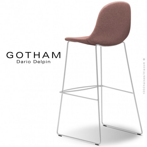 Tabouret de bar design GOTHAM-SLI-SG-80, piétement luge acier peint ou chromé, assise garnie habillage tissu.|Tabouret|100chaises