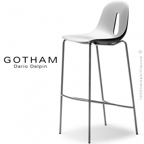 Tabouret de bar design GOTHAM-SG80, piétement 4 pieds en acier peint ou chromé, assise coque plastique couleur.|Tabouret|100chaises