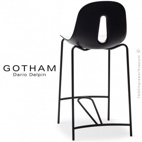 Tabouret de cuisine design GOTHAM-SG65, piétement 4 pieds en acier peint ou chromé, assise coque plastique couleur.|Tabouret|100chaises