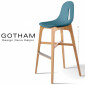 Tabouret de bar design GOTHAM-W-SG-80, piétement bois massif de hêtre, vernis ou peint, assise coque plastique couleur.|Tabouret|100chaises