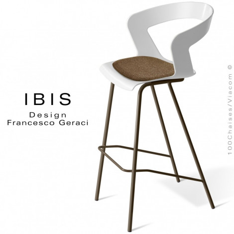 Tabouret de bar design IBIS, assise coque plastique couleur avec coussin, piétement chromé brillant ou peint.|Tabouret|100chaises