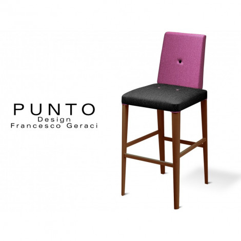 Tabouret confort en bois massif PUNTO, structure 4 pieds vernis, assise et dossier garnis de mousse, habillage tissu tissé.|Tabouret|100chaises