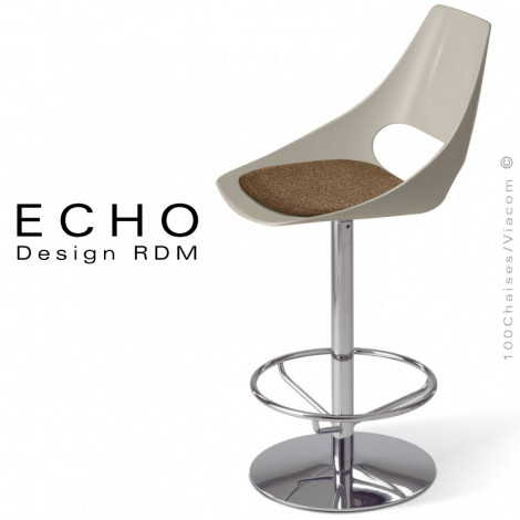 Tabouret de cuisine seventies ECHO, piétement colonne centrale peint ou chromé brillant, assise coque couleur avec coussin.|Tabouret|100chaises