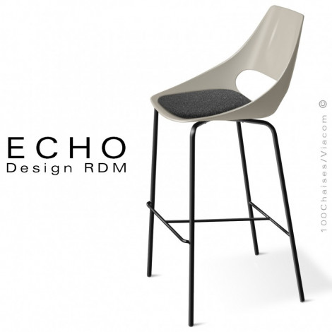 Tabouret de bar seventies ECHO, piétement 4 pieds acier peint ou chromé brillant, assise coque plastique couleur avec coussin.|Tabouret|100chaises