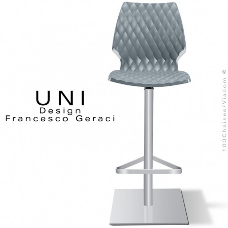 Tabouret de bar UNI, assise pivotante coque effet matelassé couleur, pied colonne centrale peint ou chromé brillant.|Tabouret|100chaises