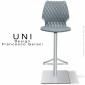 Tabouret de bar UNI, assise pivotante coque effet matelassé couleur, pied colonne centrale peint ou chromé brillant.|Tabouret|100chaises