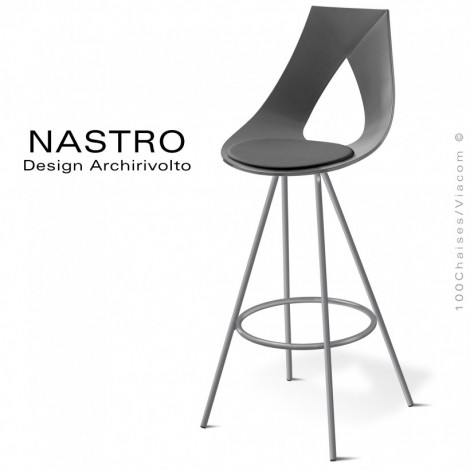 Tabouret de bar NASTRO-SRH75, assise coque plastique couleur avec coussin, piétement acier peint ou chromé brillant.|Tabouret|100chaises